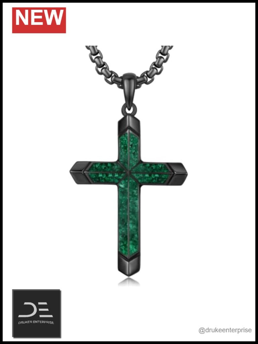 Men's Cross Necklace 925 Sterling Silver Malachite Pendant